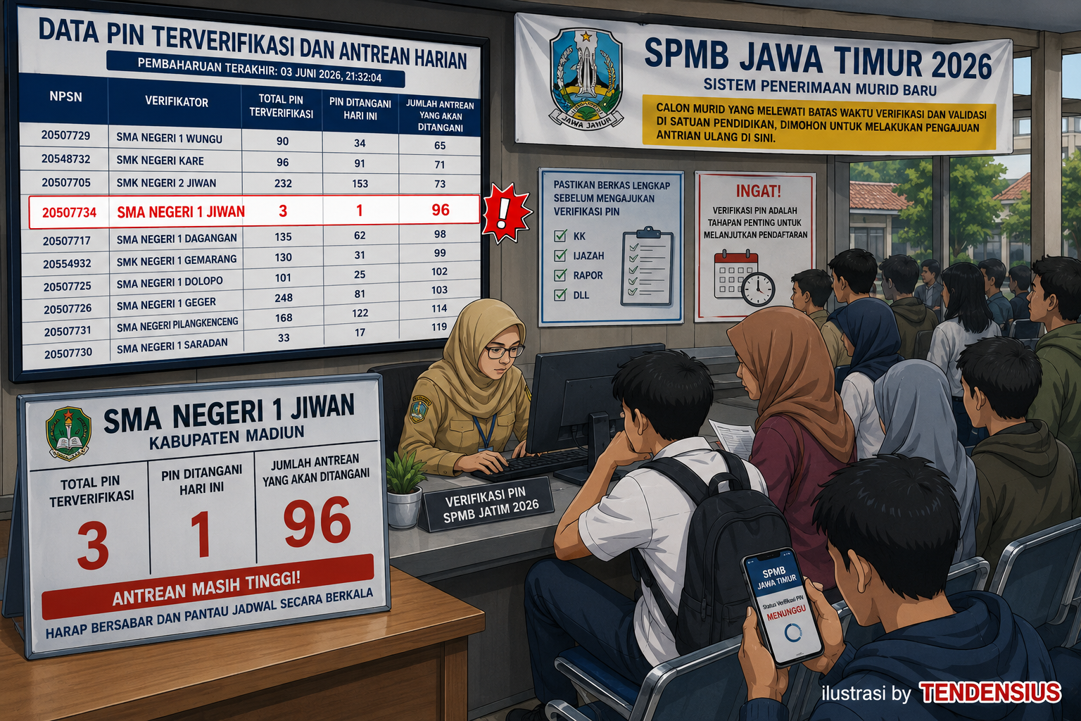 Di Tengah Lonjakan Pendaftar, SMAN 1 Jiwan Baru Verifikasi 3 PIN