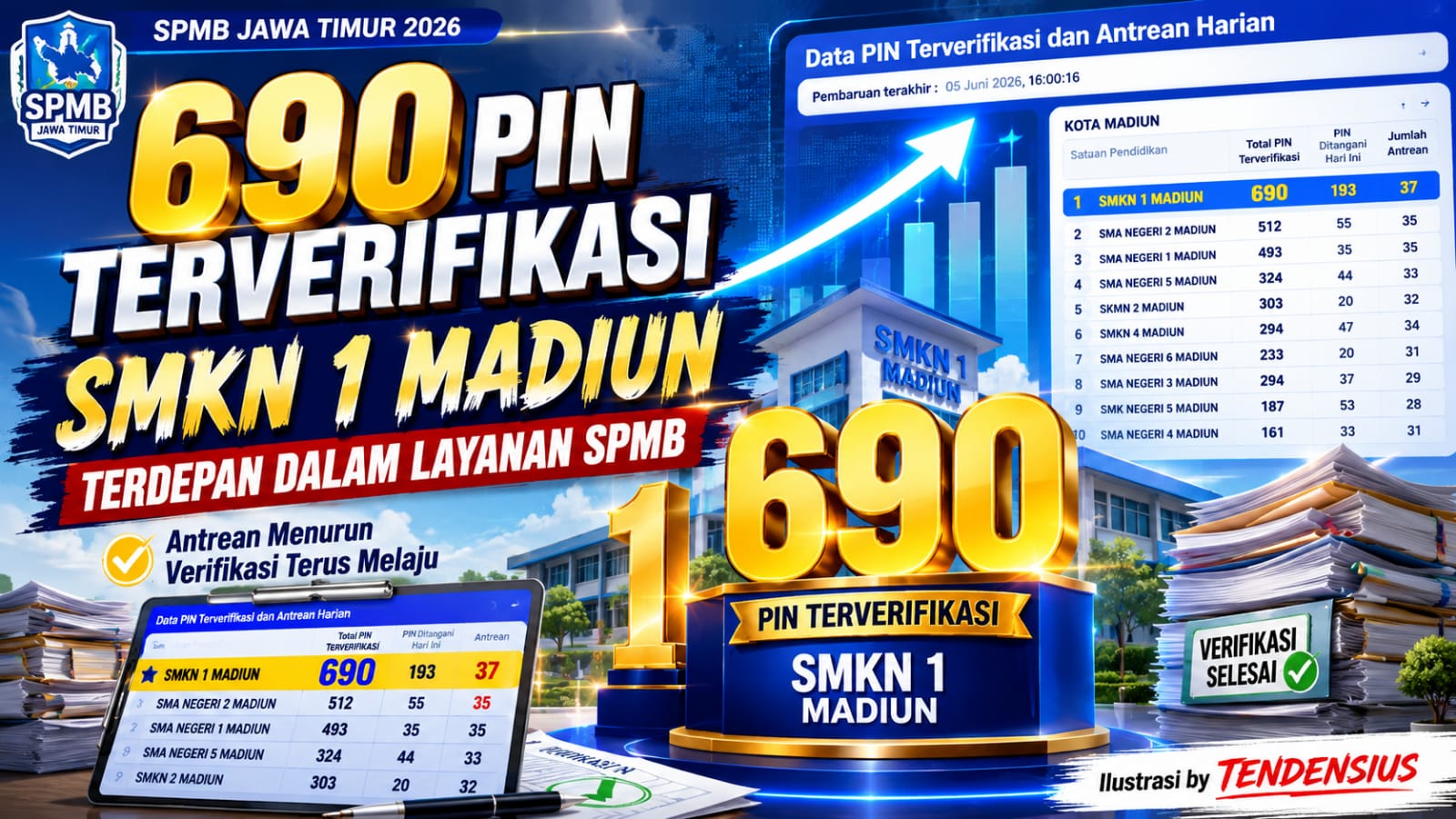 SMKN 1 Madiun Pimpin Verifikasi PIN SPMB, Nyaris Sentuh Angka 700